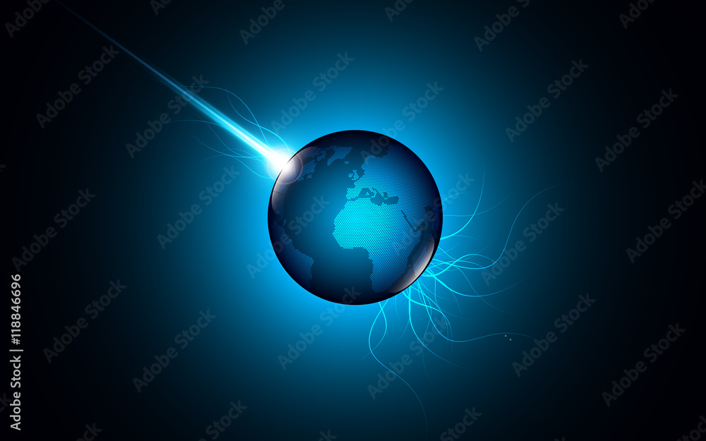 Poster abstract global particle pattern with flare lighting effect movement design background concept