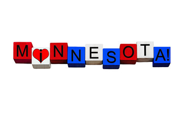 I Love Minnesota, sign or banner design, American states. Isolated.