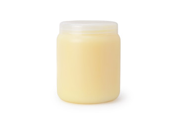 Shampoo or body care cosmetic bottle with dispenser isolated on .