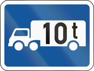 Road sign used in the African country of Botswana - The primary sign applies to goods vehicles exceeding 10 tonnes GVM