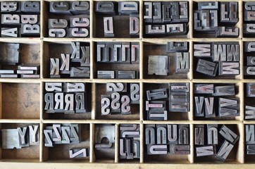 Letterpress letters in a wooden box