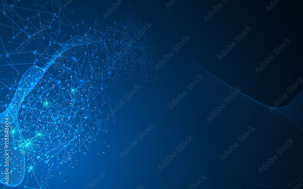 Poster abstract molecular particle plexus movement tech design innovation concept background