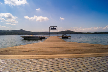 Lake of Viverone panorama with mountains on horizon.