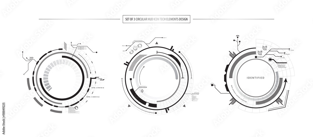 Poster abstract set of 3 hud elements icon hi tech object design