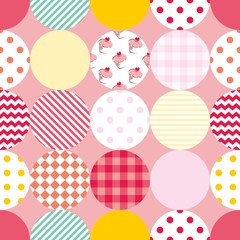Tile vector pattern with polka dots on pastel pink background