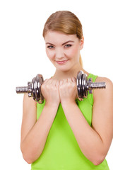 Woman exercising with dumbbells lifting weights