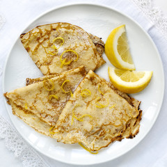 Crepes with Lemon and Sugar Top View