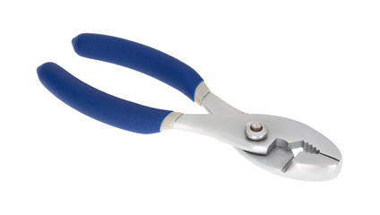 Blue handle grip pliers on a white background