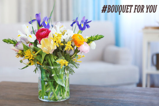 A bouquet of fresh flowers in a glass vase