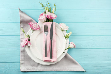 Beautiful table setting with flowers