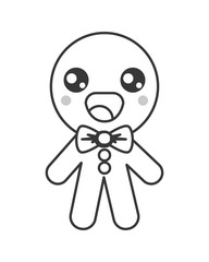 flat design kawaii gingerbread cookie icon vector illustration