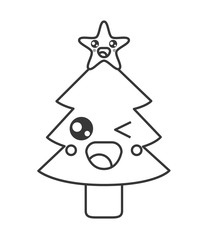 flat design kawaii christmas tree icon vector illustration