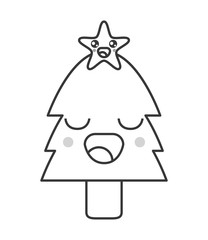 flat design kawaii christmas tree icon vector illustration
