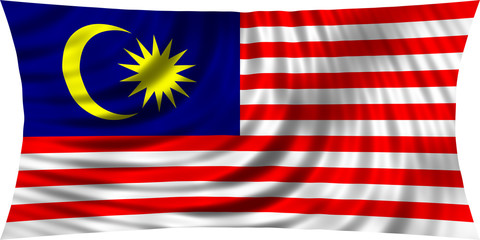 Flag of Malaysia waving in wind isolated on white
