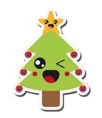 flat design kawaii christmas tree icon vector illustration