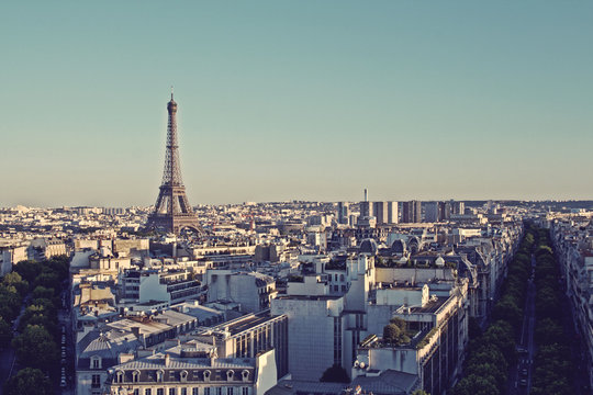 Vintage Paris skyline with Eiffel Tower