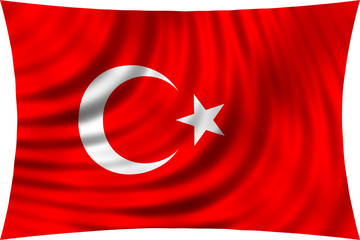 Flag of Turkey waving in wind isolated on white