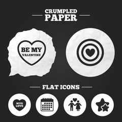 Valentine day love icons. Target aim with heart.