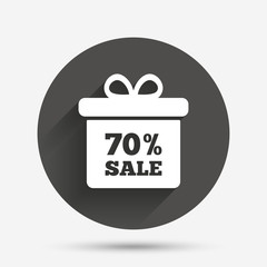 70 percent sale gift box tag sign icon.