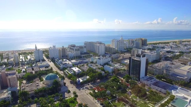 Aerial drone video of Miami Beach oceanfront hotels
