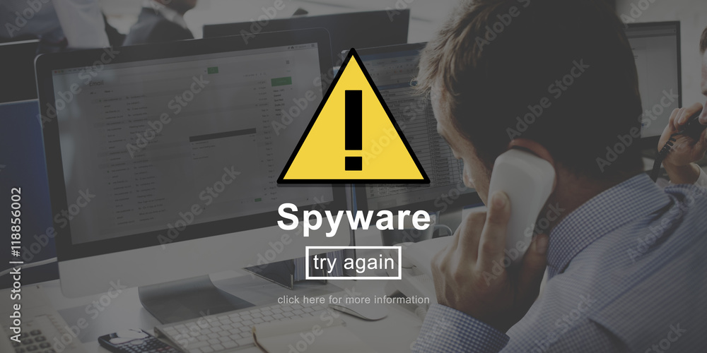 Poster spyware virus firewall network security system concept