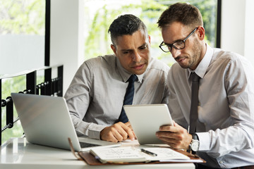 Businessmen Discussion Technology Outdoors Concept