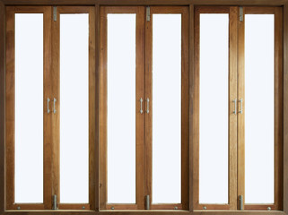 Tall wooden windows isolated on white