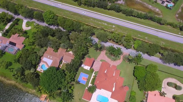 Stock aerial footage of luxury homes in West Palm Beach Florida