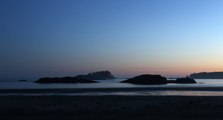 A beach at Tofino, British Columbia, Canada, shot just after sunset..