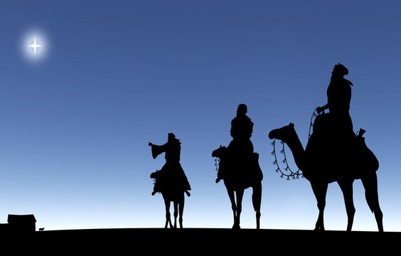 Three Wise Men Follow Star silhouette.
