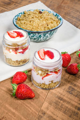 Oatmeal parfait with strawberries and cream