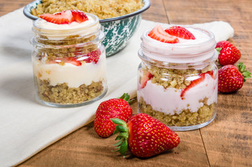 Oatmeal parfait with strawberries and cream