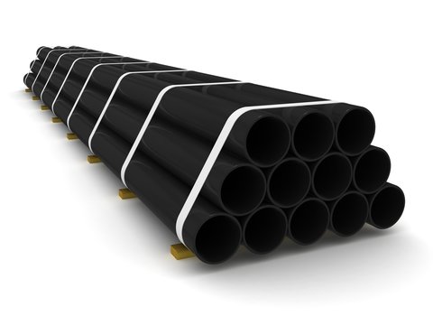 HDPE pipes stack, closeup on a white background, 3D illustration.