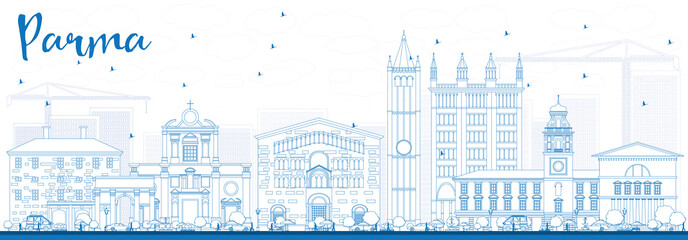 Outline Parma Skyline with Blue Buildings. - obrazy, fototapety, plakaty