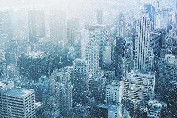 Deurstickers New York Sneeuw in New York City - fantastisch beeld, skyline met stedelijke lucht