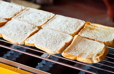 Bread toasted on grill, selective focus