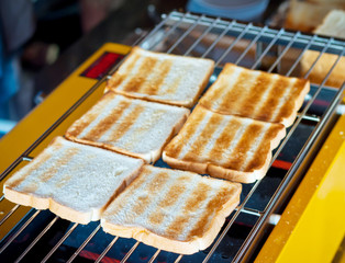 Bread toasted on grill, selective focus