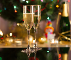 Pair glass of champagne. New year celebration or wedding concept theme