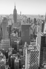 New York City, Manhattan downtown skyline, black and white