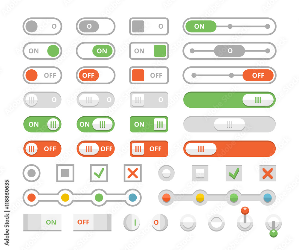 Poster on and off toggle switches, elements of user interface vector set