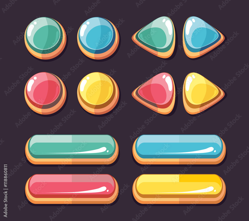 Poster color glossy buttons vector set for computer games user interface