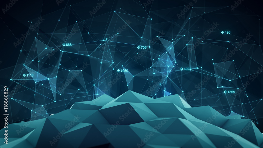 Poster blue futuristic network shape. abstract 3d render