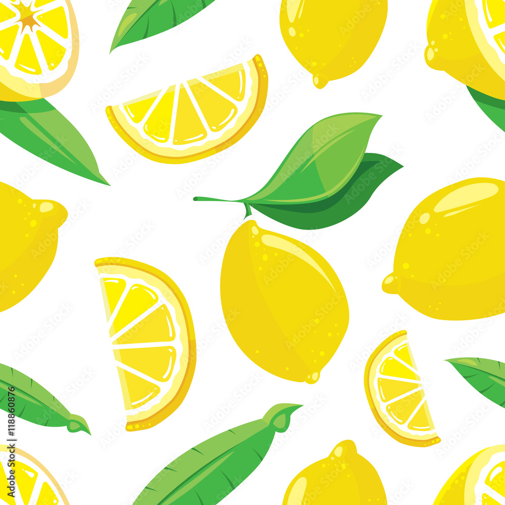 Poster lemon slices vector citrus seamless pattern