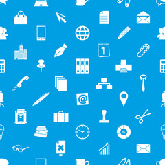 office work theme simple icons blue and white seamless pattern eps10
