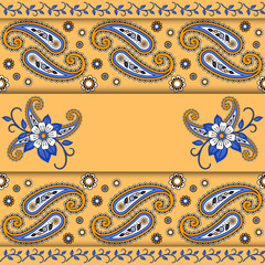 Paisley and flower greeting or invitation card. Vector illustration