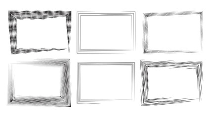 Set of rectangular frames with strokes and engraving. Vector element for your design