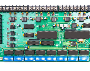 Closeup of electronic circuit board with processor