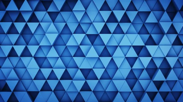 Blue extruded triangles. Abstract hipster background with geometric elements. 3D render seamless loop smooth animation. 4k UHD (3840x2160)
