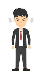 Isolated angry businessman. Stereotype of angry clerk. Full of stress and anger.