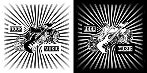 rock music electric guitar and chopper motorbike
